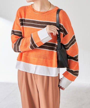 COLLAGE GALLARDAGALANTE(コラージュ ガリャルダガランテ) 【１枚で着映え/アルパカ混】エアリードッキングボーダーニット