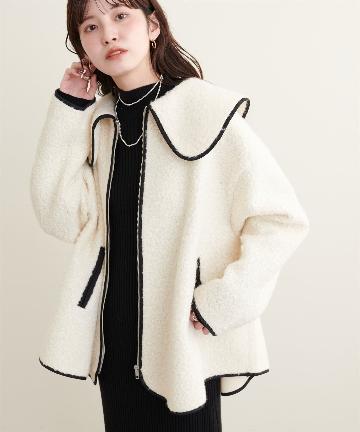 natural couture(ナチュラルクチュール) 【WEB限定】ビッグ衿ループブークレショート丈コート