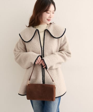 natural couture(ナチュラルクチュール) 【WEB限定】ビッグ衿ループブークレショート丈コート