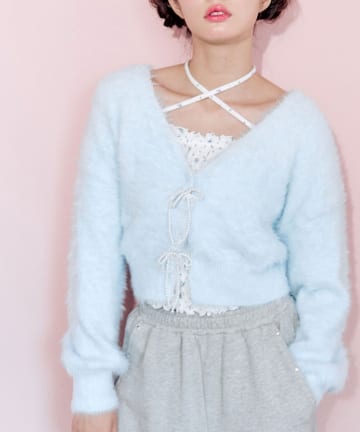 OLIVE des OLIVE(オリーブ デ オリーブ) ビーズリボンカーディガン