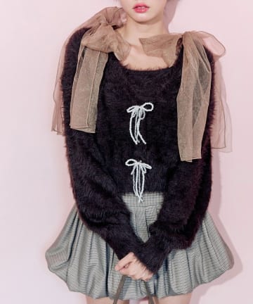 OLIVE des OLIVE(オリーブ デ オリーブ) ビーズリボンカーディガン