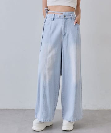 OLIVE des OLIVE(オリーブ デ オリーブ) ウエストリボンワイドデニムパンツ