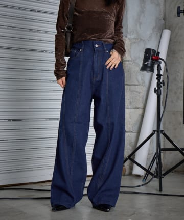 -goocy-(グーシー) デニム切替えストレートパンツ