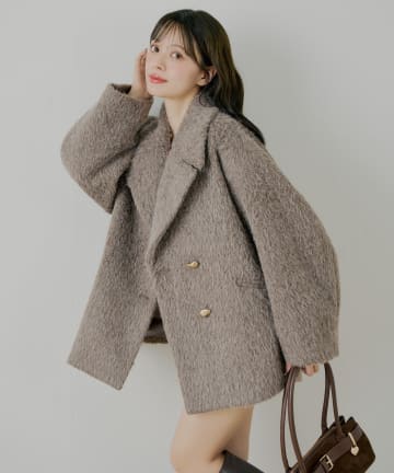 Chico(チコ) 【アウターフェア_B対象】金釦シャギールーズコート※WEB限定カラーあり