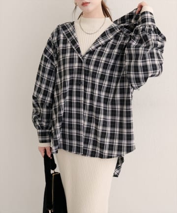 natural couture(ナチュラルクチュール) フーテッドロング羽織シャツ