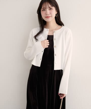 natural couture(ナチュラルクチュール) クロップド丈リブカラーカーディガン
