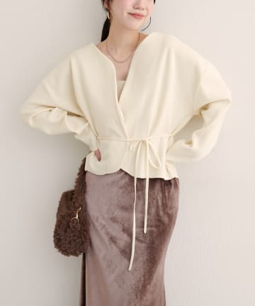 natural couture(ナチュラルクチュール) 【WEB限定】〈osono〉ウエストベルト付ニットジャケット