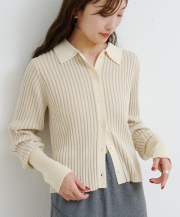 Kastane(カスタネ) B バイカラーリブニットカーディガン