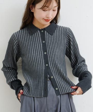 Kastane(カスタネ) B バイカラーリブニットカーディガン