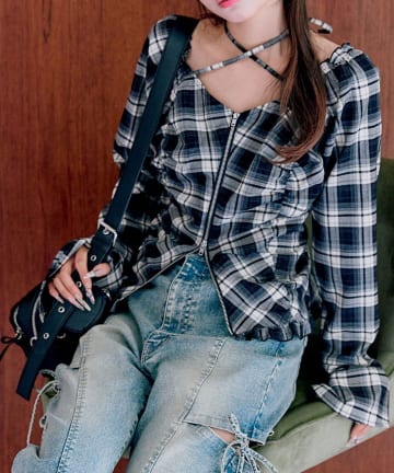 NICE CLAUP / OLIVE des OLIVE OUTLET(ナイスクラップ  / オリーブ デ オリーブ アウトレット) 【OLIVE des OLIVE】ダブルジップフレア袖ブラウス