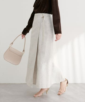 NICE CLAUP / OLIVE des OLIVE OUTLET(ナイスクラップ  / オリーブ デ オリーブ アウトレット) 【natural couture】ラップ風ツイードスカート