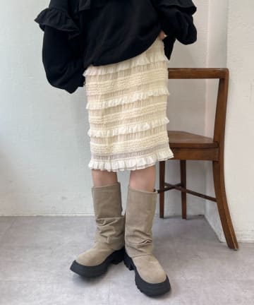 w closet(ダブルクローゼット) シャーリングミディ丈スカート