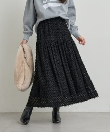 un dix cors(アンディコール) 《大人可愛い》フリンジジャガードスカート