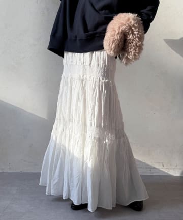 DOUDOU(ドゥドゥ) レース切替ワッシャースカート