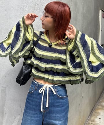 CIAOPANIC TYPY(チャオパニックティピー) ★【HELLO.SANFRANCISCO/ハローサンフランシスコ】マルチボーダーシアーフリルニット