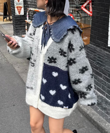 CIAOPANIC TYPY(チャオパニックティピー) ★【HELLO.SANFRANCISCO/ハローサンフランシスコ】ジャガードッドッキングハート釦カーデ