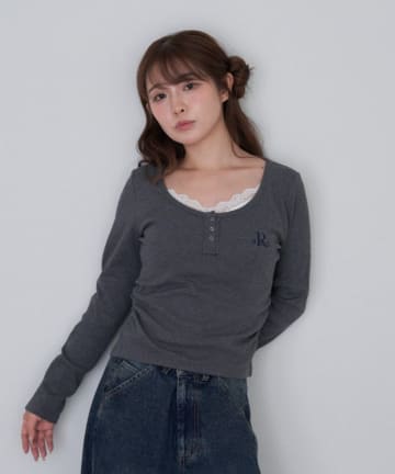RAY CASSIN(レイカズン) 胸刺繍ヘンリーTシャツ