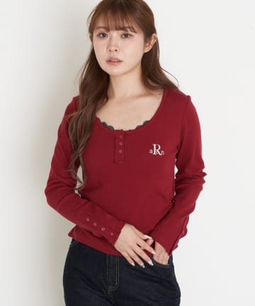 RAY CASSIN(レイカズン) 胸刺繍UネックヘンリーTシャツ