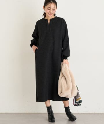 un dix cors(アンディコール) 《暖かな着心地》ソフトニットメルトンスキッパーワンピース