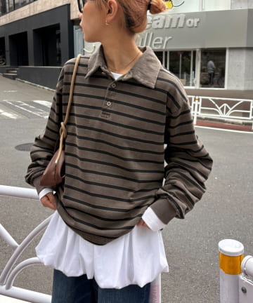 CIAOPANIC TYPY(チャオパニックティピー) ピグメント加工ボーダー襟付きトップス