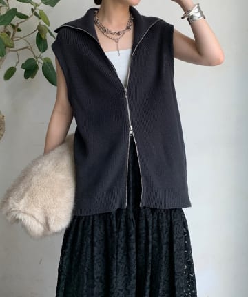 OUTLET(アウトレット) 【DouDou】畦編みジップニットベスト