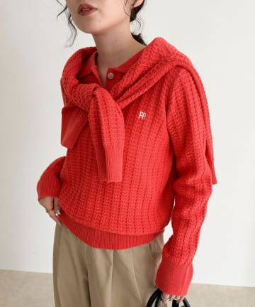FREDY & GLOSTER(フレディ アンド グロスター) FR刺繍ケーブル柄ポロ衿ニットプルオーバー