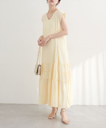 NICE CLAUP / OLIVE des OLIVE OUTLET(ナイスクラップ  / オリーブ デ オリーブ アウトレット) 【natural couture】Vネックギャザー切替ワンピース
