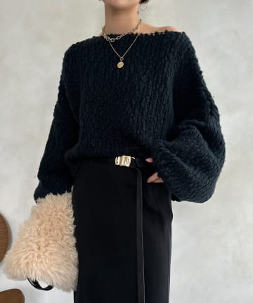 DOUDOU(ドゥドゥ) ウールスラブロービングニット