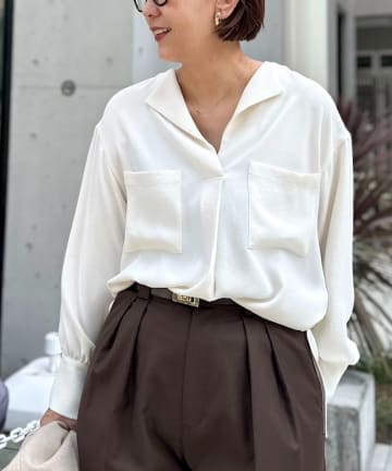 NOLLEY'S(ノーリーズ) ウォッシャブルバックサテンジョーゼットオープンカラーブラウス