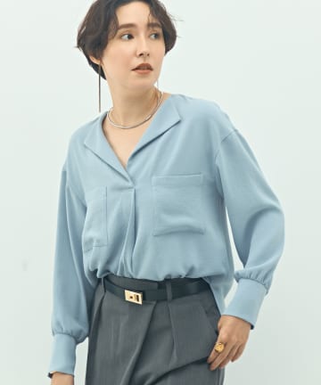 NOLLEY'S(ノーリーズ) ウォッシャブルバックサテンジョーゼットオープンカラーブラウス