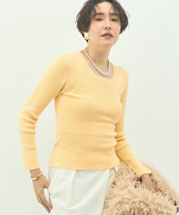 NOLLEY'S(ノーリーズ) 《アンサンブル対応》《手洗い可能》カシミヤ混リブUネックプルオーバー