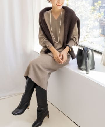 NOLLEY'S(ノーリーズ) ◇【WEB限定】ウォッシャブルラメ総針Vネックコクーンワンピース