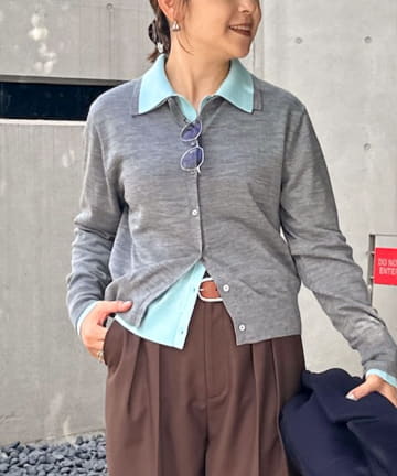 NOLLEY'S(ノーリーズ) 《手洗い可能》16Gマレー襟付きカーディガン