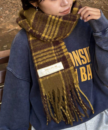 CIAOPANIC TYPY(チャオパニックティピー) 【UNISEX】チェック柄フリンジマフラー