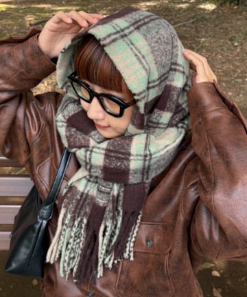 CIAOPANIC TYPY(チャオパニックティピー) 【UNISEX】チェック柄フリンジマフラー