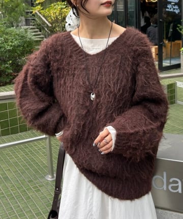 mystic(ミスティック) 《新色BLUE登場！》【前後両前で着れる】ふわふわシャギーニット