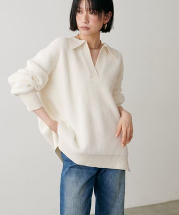 LARUTA(ラルータ) スキッパーシャギーニットプルオーバー