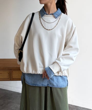 Chez toi(シェトワ) 軽量ボンディング裾ボリュームプルオーバー