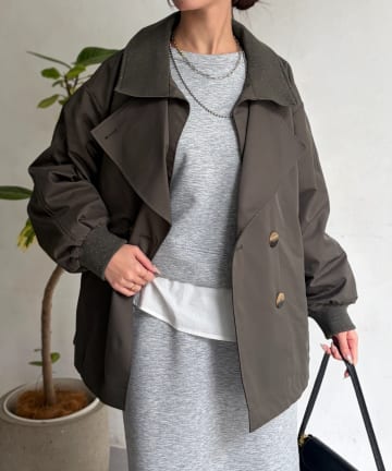 Chez toi(シェトワ) リブラメレイヤードトレンチコート