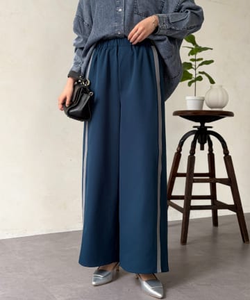 Chez toi(シェトワ) リブラインストレッチストレートパンツ