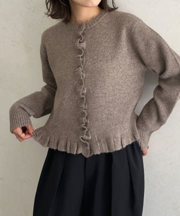 Thevon.(ゼヴォン) フリルメランジニットカーディガン