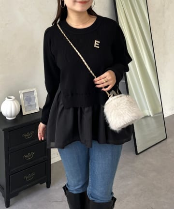 prose verse(プロズヴェール) 裾オーガンジーペプラムドッキングニット