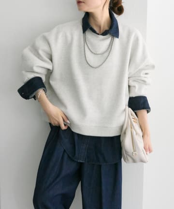 PUAL CE CIN(ピュアルセシン) シンプル裏起毛スウェットショートプルオーバー