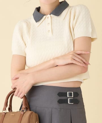 NICE CLAUP / OLIVE des OLIVE OUTLET(ナイスクラップ  / オリーブ デ オリーブ アウトレット) 【one after another】2枚衿ケーブルニット