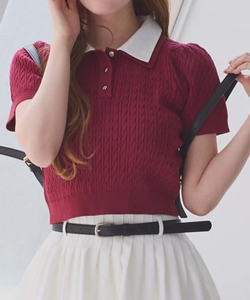 NICE CLAUP / OLIVE des OLIVE OUTLET(ナイスクラップ  / オリーブ デ オリーブ アウトレット) 【one after another】2枚衿ケーブルニット