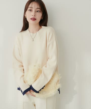 natural couture(ナチュラルクチュール) スタンドネック袖口釦ゆるニット