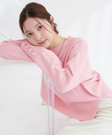 natural couture(ナチュラルクチュール) スタンドネック袖口釦ゆるニット