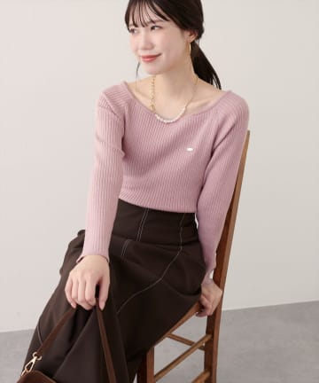 natural couture(ナチュラルクチュール) バレエネックリブニットプルオーバー