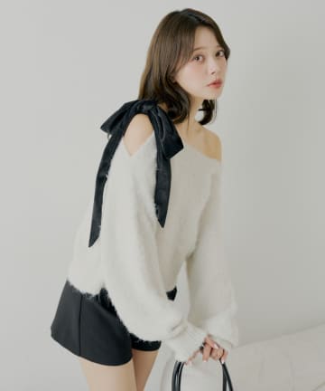 Chico(チコ) 【REVIVAL/WEB限定】ベロアリボンワンショルルーズニット