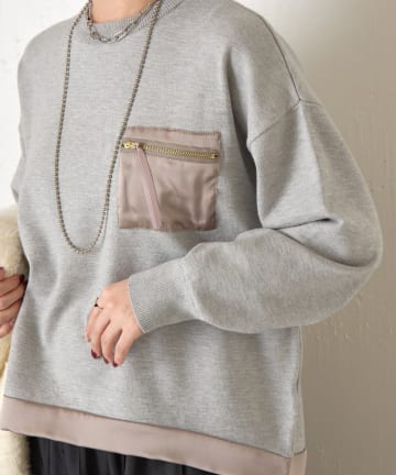 Jena　espace merveilleux(ジェナ　エスパスメルヴェイユ) ポケットサテン配色ニット